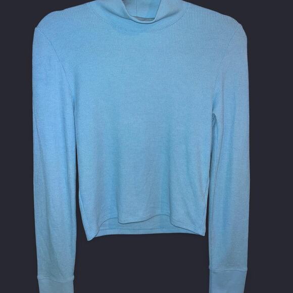 American Eagle Blue Long sleeve mock neck crop top women's large - Picture 1 of 3